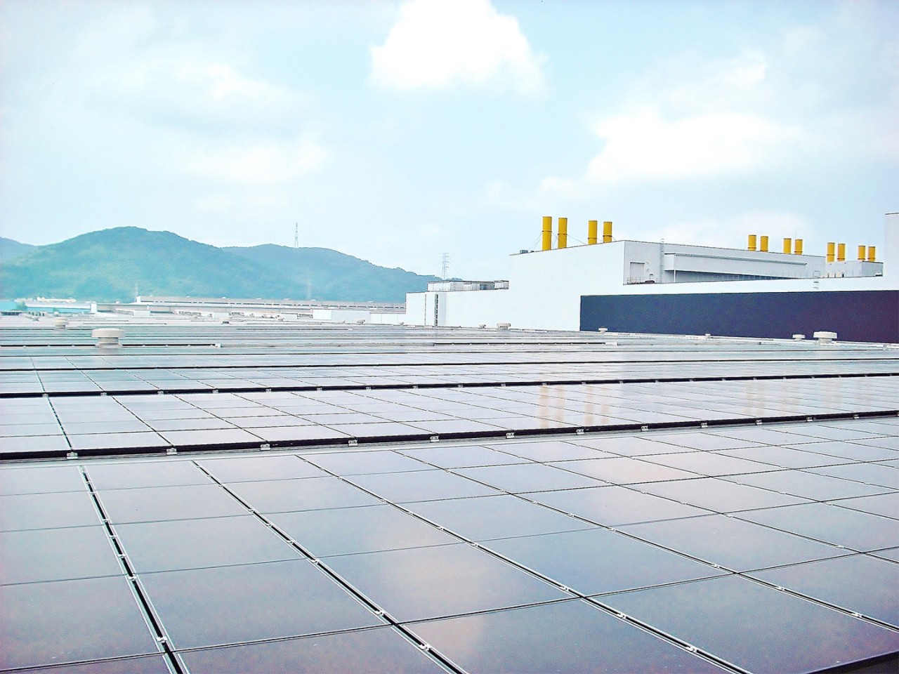 Solar panels placed outside a Lexus factory 